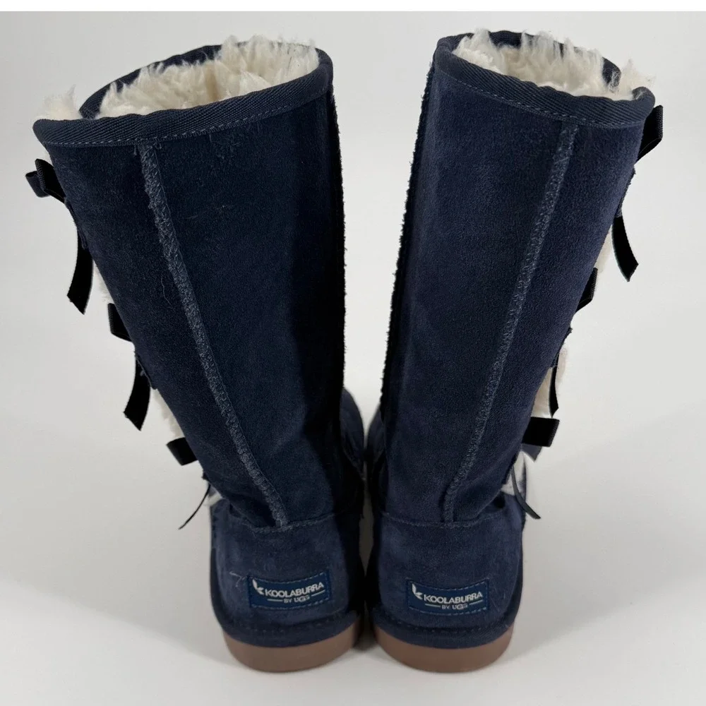 Koolaburra by UGG Victoria Navy Blue Suede Bow Boots Kids Size 4